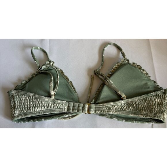 Hollister 2pc Swimsut Bikini Green Women Medium Triangle Silhouette Smocked - Picture 4 of 14